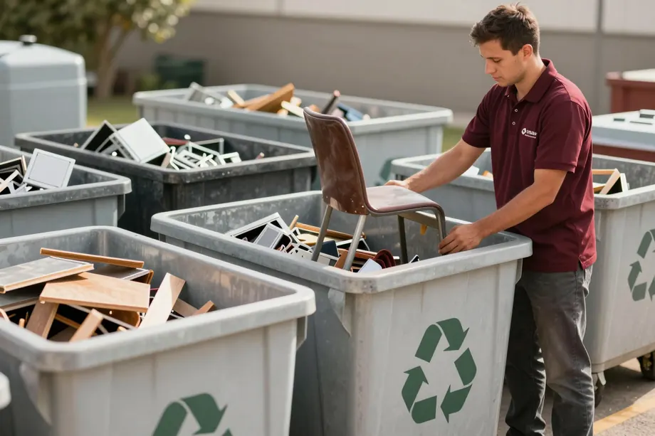 Nach Material getrennte Wertstoffe auf einem Recyclinghof